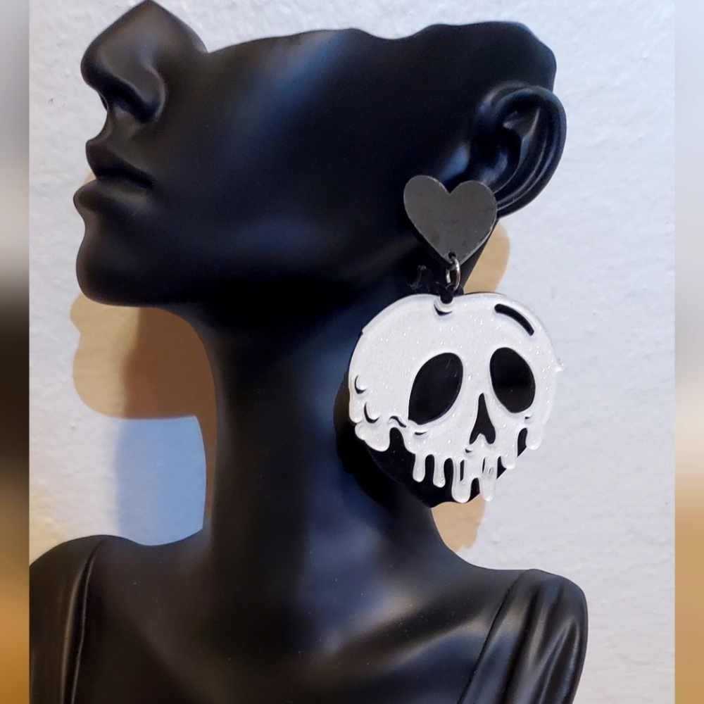 Black and White Poisoned Apple Halloween Earrings